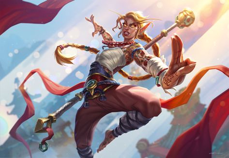 ArtStation - Dani’alliah Brightblood, Stephen Sitton Pandaren Monk, Scripture Tattoos, World Of Warcraft Characters, Warcraft Characters, Blood Elf, Warcraft Art, Elf Art, High Elf, Splash Art