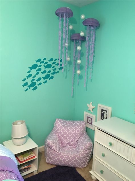 Bathroom Mermaid, Little Mermaid Bedroom, Mermaid Themed Bedroom, Mermaid Decor Bedroom, Sea Bedrooms, Mermaid Room Decor, Ocean Bedroom, Turquoise Room, Whimsical Bedroom