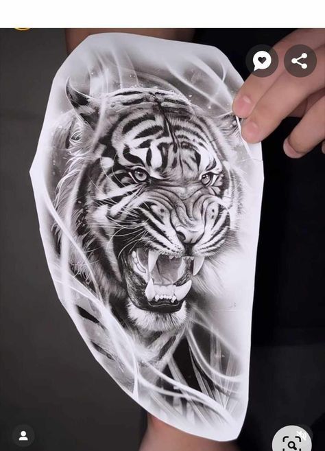 Tiger Design Tattoo, Realistic Tiger Tattoo Design, Roaring Tiger Tattoo, Tigres Tattoo, Tiger Tattoo Ideas, White Tiger Tattoo, Tiger Eyes Tattoo, Tiger Tattoo Sleeve, Big Cat Tattoo