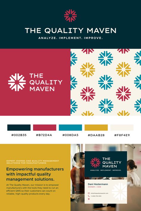 A playful, bold brand board design for an expert quality management and ISO9001 consultant for manufacturing businesses.. Click through to see more of what we do at Hopp Creative! ✨ quality management, entrepreneur aesthetic, brand board, branding, branding inspiration, fun color palette, playful branding inspo Small Business Women, Fun Color Palette, Entrepreneur Aesthetic, Brand Board Design, Playful Branding, Quality Management, Branding Inspo, Fun Color, Corporate Branding