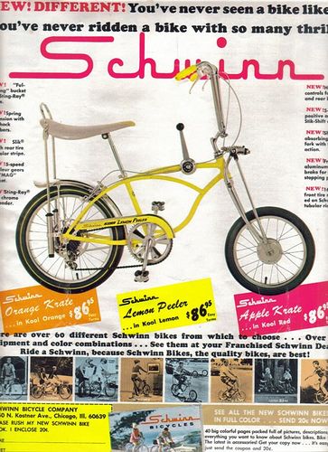 1968 Schwinn Lemon Peeler... first year of the Springer Front End with the small, large hub wheel. Brings back memories of days gone by! Banana Seat Bike, Schwinn Bicycles, Schwinn Bike, Velo Vintage, Boys Life, Custom Bicycle, Pedal Cars, Cool Bicycles, Old Ads