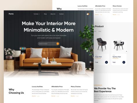 Panto - Furniture Landing Page by Asal Design 🐧 for Enver Studio on Dribbble Furniture Website Design, Furniture Landing Page, Minimalist Web Design, Ppt Template Design, Furniture Website, Desktop Design, Interior Design Website, Ux Design Inspiration, Website Design Layout