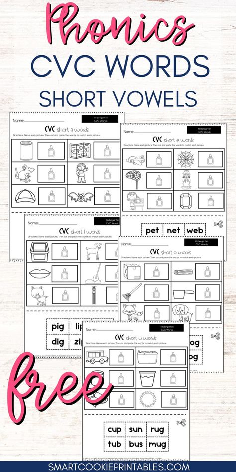 5 CVC worksheets freebie Cvc Worksheets Free, Short I Worksheets, Short A Worksheets, Phonics Cvc Words, Cvc Word Work, Short Vowel Worksheets, Short I Words, Free Math Printables, Phonics Cvc