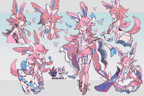 Sylveon Comic, Pokémon Concept Art, Eevee Cosplay, General Outfit, Pokémon Gijinka, Pokemon Human Form, Gijinka Pokemon, Oc Design, Oc Pokemon