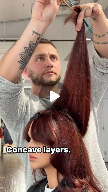 Jacob Habib Khan on Instagram: "Concave layers: doesn’t follow the head shape. Lots of movement. Saves length and weight at the perimeter. Very pretty 🤩" Concave Layers Haircut, Convex Layers Haircut, Grown Out Layers, Shaggy Layers Long Hair, Convex Layers, U Shape Haircut, Concave Layers, Long Shag Hairstyles, Long Shag