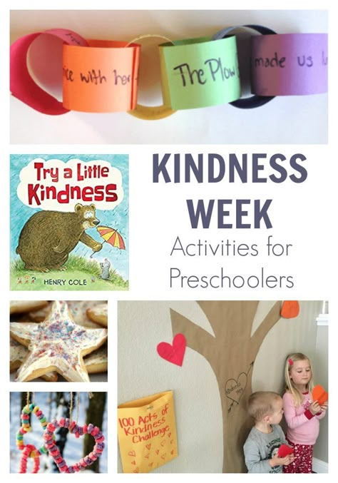 A planned week of simple kindness activities for preschoolers. Think about kindness, do acts of kindness at home, for the animals and wider community then keep the kindness going all year round. Preschool Friendship, Preschoolers Activities, Kindness Lessons, Kindness For Kids, Kindness Week, Friendship Theme, Teaching Kindness, Books About Kindness, Friendship Activities