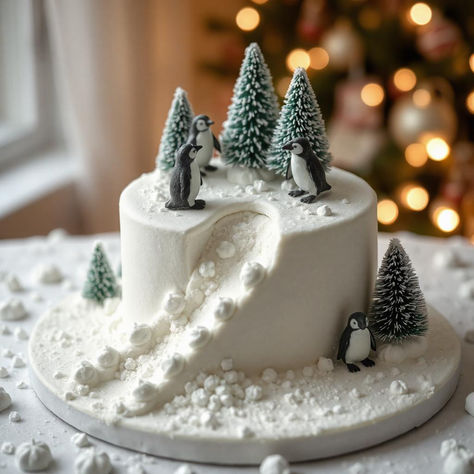 Snow Cake Winter, Arctic Cake, Snow Cake, Easy Christmas Cake Recipe, Winter Wonderland Cake, 18th Bday, Christmas Cake Recipes, Christmas Dessert, Winter Birthday