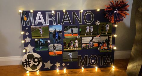 Senior Night Soccer Posters Ideas, Senior Soccer Board Ideas, Soccer Poster Ideas For Friend, Senior Soccer Poster Ideas, Soccer Senior Night Ideas, Senior Night Poster Soccer, Senior Sports Posters, Senior Night Poster Ideas, Soccer Senior Night Posters