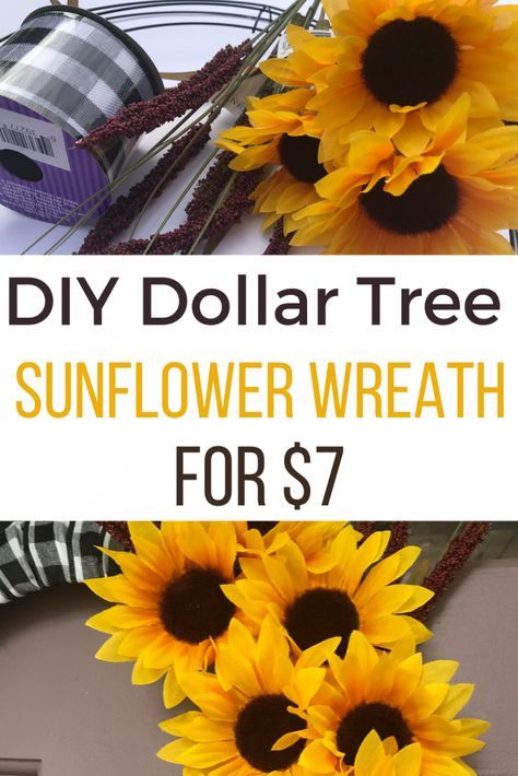 Sunflower Wreath Diy Tutorials, Dollar Tree Sunflower Wreath, Easy Fall Wreaths Diy Dollar Tree, Easy Flower Wreath, Fall Dollar Tree Crafts, Dollar Tree Wreaths, Diy Sunflower Wreath, Sunflower Projects, Sunflower Wreath Diy