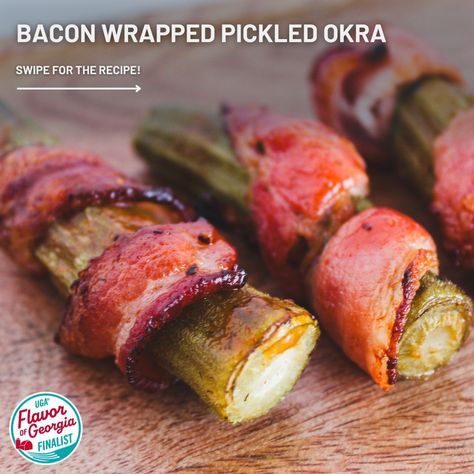 Looking for the perfect appetizer? Try this bacon-wrapped pickled okra! 🥓✨ A delicious twist that’s easy to make and impossible to resist. Get the recipe now! Bramble Recipe, Okra Recipe, Pickled Okra, Okra Recipes, Columbus Ga, The Jar, Perfect Appetizers, Bramble, Bacon Wrapped