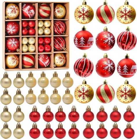 PEMOTech 44Pcs Christmas Balls Ornaments for Xmas Christmas Tree - Red & Gold 2 Sizes Christmas Tree Ornaments Balls with Glitter, Shatterproof Christmas Tree Decorations for Holiday Wreath Garland Christmas Balls Decorations, Ball Decorations, Christmas Ornament Sets, Holiday Party Decorations, Ball Ornaments, Gold Christmas, Tree Decor, Holiday Wreaths, Christmas Baubles