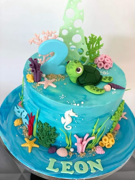 Birthday Cake Sea Animals, Cake Sea Animals, Ocean Theme Cake For Boys, Simple Ocean Theme Cake, Ocean Theme Cake Kids, Ocean Animal Birthday Cake, Sea Life Birthday Cake, Sea Animal Birthday Cake, Aquarium Birthday Cake