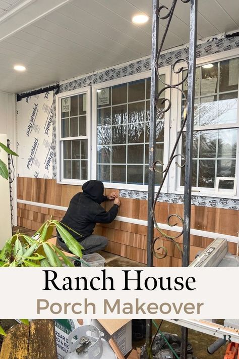 ranch front porch makeover before and after Porch Exterior Designs, Reface Front Of House, Front Porch Renovation Ranch, Ranch Porch Makeover, Front Porch Update Diy, Front Of House Remodel, Ranch Style House Front Porch, Remodel Ranch Exterior, Ranch House Update Exterior