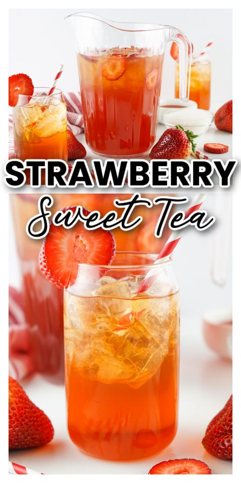 Strawberry Sweet Tea Strawberry Sweet Tea, Strawberry Simple Syrup, Dip Recipes Appetizers, Sprinkles Recipe, Ice Cream Drinks, Wine Slushie, Strawberry Tea, Black Tea Bags, Strawberry Wine