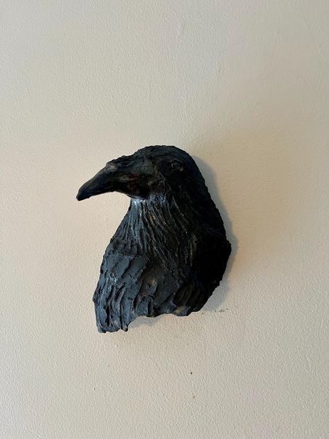 wall hanging crow sculpture raven bird wall decor gothic art gift for him her nature decor Clay Wall Hanging Ideas, Ceramic Raven, Crow Sculpture, Clay Raven, Raven Sculpture, Raven Decor, Coil Pot, Handbuilt Pottery, Wolf Decor