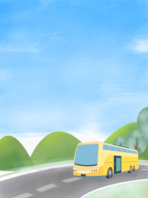 Fresh Green May Day Travel Big Bus Background Trip Background, Bus Background, Bus Poster, Happy Bus, Bus Illustration, Bus App, China Tourism, Travel Bus, Big Bus