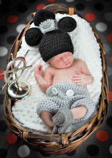 Crochet Mickey Mouse Steamboat Willie - newborn photography - www.facebook.com/thestitchpoet Steamboat Willie Nursery, Newborn Shoot Ideas, Mickey Minnie Love, Crochet Mickey Mouse, Mickey Mouse Steamboat Willie, Kid Pictures, Mickey And Minnie Love, Baby Movie, Disney Crochet