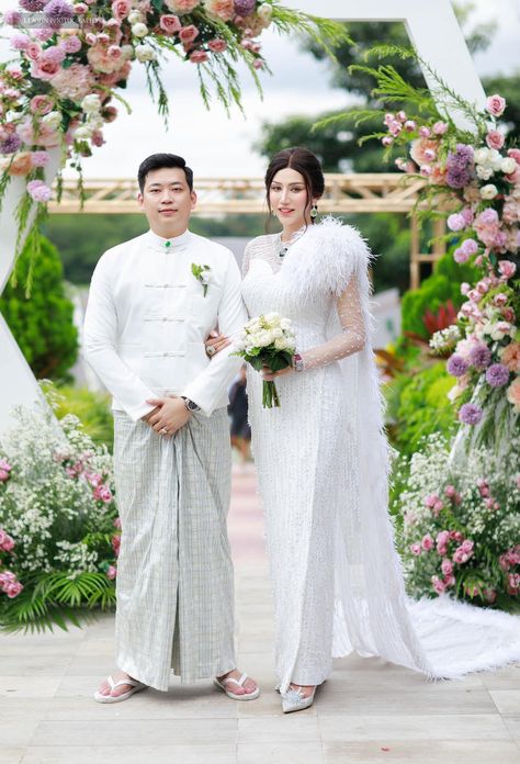 မဂ်လာဆောင်ဝတ်စုံ Boy, Couple Myanmar Dress, Myanmar Weeding Dress Design Latest, Myanmar Weeding Dress Design, Myanmar Wedding Dress Design Couple, Wedding Dresses Myanmar, Myanmar Weeding Couple, ထိုင်မသိမ်း Design, Myanmar Wedding Dress Design