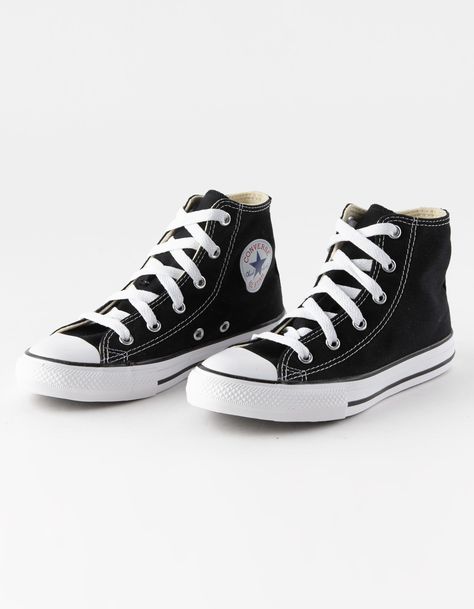 Size 13 CONVERSE Chuck Taylor All Star High Top Kids Shoes - BLK/WHT | Tillys Converse Boots, Flannel Sweatshirt, Girls Shoes Sneakers, Top Kids, Kids Converse, Girls Shoes Kids, Silver Shoes, Converse Chuck Taylor All Star, Converse All Star