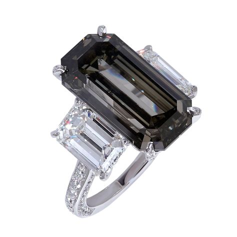 Moussaieff 11.07-carat Fancy Dark Grey emerald-cut diamond ring Pink Sapphire Jewelry, Coloured Diamonds, Green Diamond Rings, Colored Diamond Jewelry, Sapphire Jewellery, Unusual Engagement Rings, Grey Diamond Ring, Flawless Diamond, Emerald Cut Diamond Ring