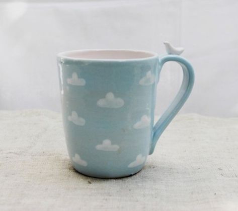 Big Mug, Large Mug, Painted Mugs, Ceramic Tea Cup, Coffee Mug Funny, Open Fire, Clouds Design, Tea And Coffee, Diy Pottery