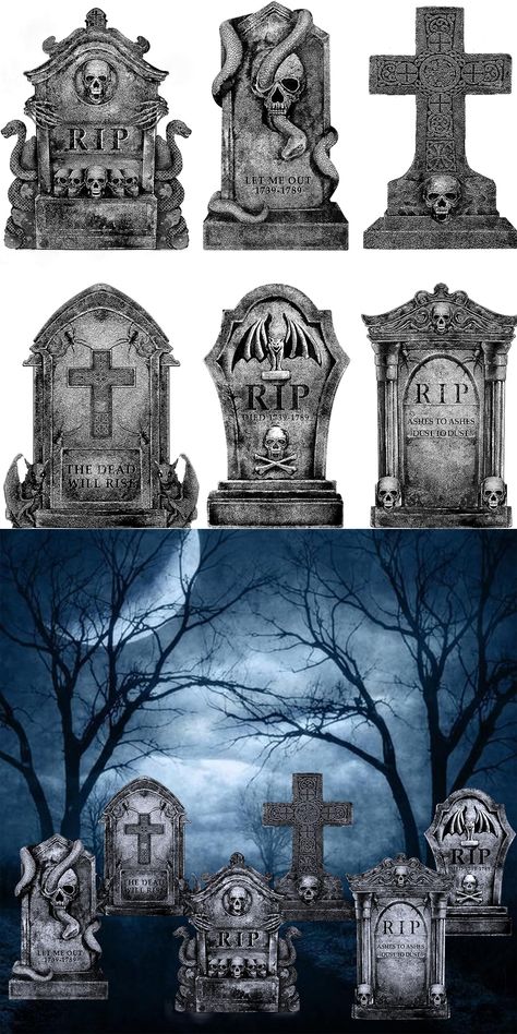 Adams Family Graveyard, Gravestone Tattoo, Headstones Designs, Graveyard Tombstones, Fantasy Store, Book Maps, Scary Decor, Luigi Mansion, Gothic Bands