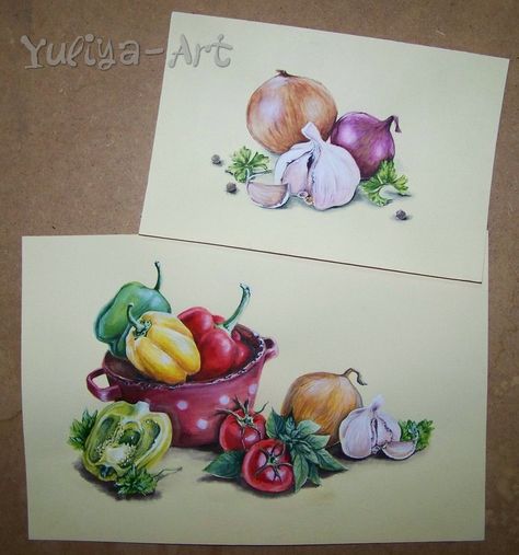 Composition Painting Watercolour, Vegetable Composition, Vegetables Painting, School Artwork, Vegetable Painting, Dotted Drawings, Composition Painting, Artistic Ideas, Flower Pot Art