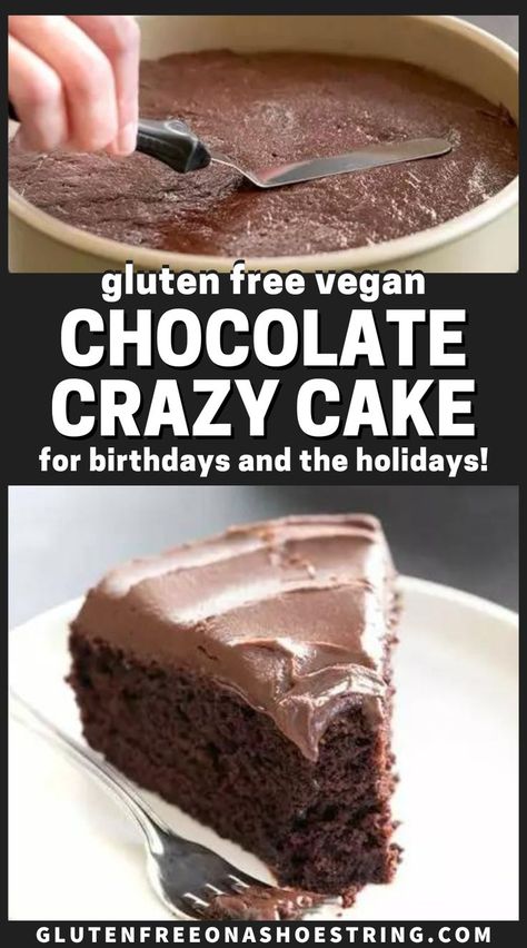 a single piece of chocolate cake with chocolate frosting on a plate Dairy Free Chocolate Cake Recipe, Chocolate Crazy Cake, Egg Free Chocolate Cake, Dairy Free Chocolate Cake, Crazy Cake, Gluten Free Cake Recipe, Gluten Free Chocolate Cake, Vegan Chocolate Cake, Gluten Free Flour Blend