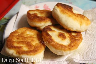 Galettes Skillet Biscuits from Deep South Dish. A Deep South fry bread, called Galettes, made from simply flour and whole milk, shaped into biscuits and fried in a skillet. Serve with butter, jam, jelly, preserves, honey or cane syrup. Skillet Biscuits, Fried Biscuits, Cane Syrup, Deep South Dish, Bread Dishes, Dirty South, Biscuit Bread, Biscuit Rolls, Drop Biscuits