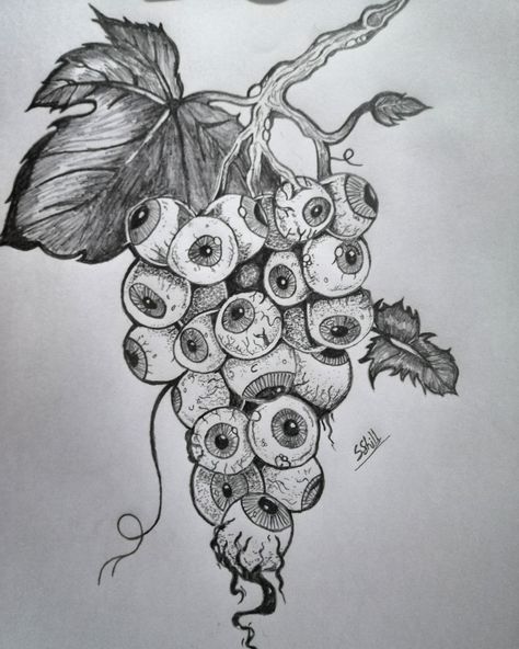 Thorn Vine Drawing, Hydra Drawing Sketches, Environment Sketch Pencil, Creepy Eyeball Drawing, Creepy Pencil Drawings, Halloween Sketches Aesthetic, Surreal Drawing Ideas Creative, Evil Flower Drawing, Horror Creatures Drawing