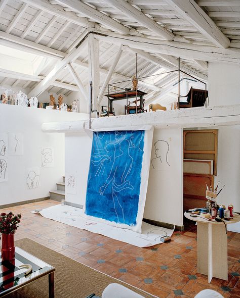 A Painter’s Secret Roman Sanctuary - The New York Times Painters Studio, Pitched Ceiling, Art Studio Room, Artist Loft, Loft Studio, Paris Home, Art Studio At Home, Dream Studio, Studio Room