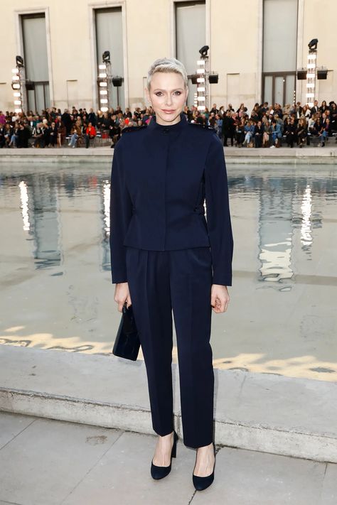 Charlene Monaco, Paris Fashion Week 2022, Charlene Von Monaco, French First Lady, Princess Of Monaco, Dark Skirts, Princess Charlene Of Monaco, Black And White Gown, Fashion Week 2022