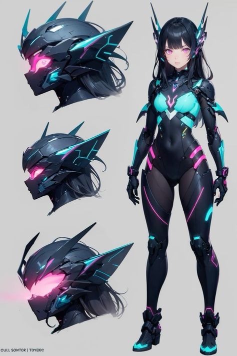 Anime Sci Fi Character Design, Female Sci Fi Character Design, Mecha Accessories, Scifi Anime Character, Cyberpunk Design Character Concept, Anime Armor Design, Female Mech, Tesla Robot, Futuristic Character Design