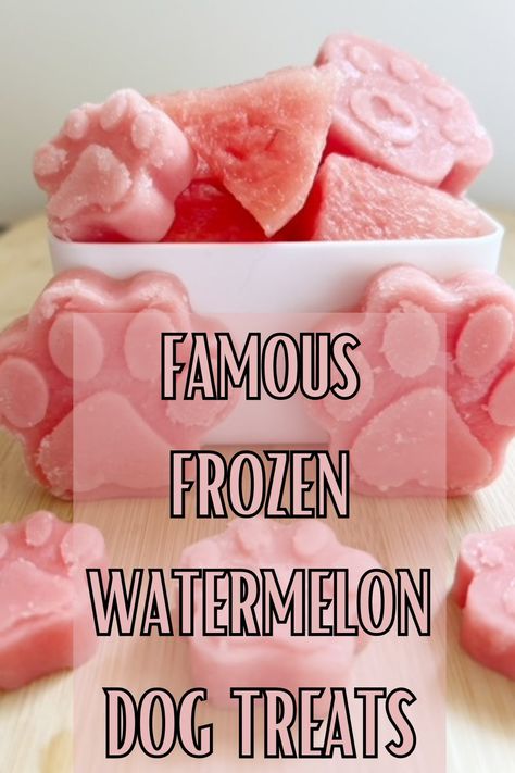 These famous frozen watermelon dog treats will be in every dog owner's freezer this summer because they're easy to make and dogs love them as a refreshing cool treat on a hot summer day. Watermelon Dog Treats, Watermelon For Dogs, Greek Yogurt And Honey, Summer Dog Treats, Frozen Dog Treats Recipes, Dog Popsicles, Watermelon Snack, Frozen Dog Treats Homemade, Seedless Watermelon