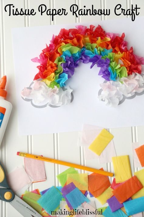 Paper Rainbow Craft, Tissue Paper Rainbow, Rainbow Crafts For Kids, Summer Crafts For Toddlers, Flower Making Crafts, Gifts For Kids To Make, Diy Kids Activities, Diy With Kids, Rainbow Craft