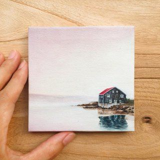 Peaceful Scenery, Simple Oil Painting, Lakeside Cottage, Small Canvas Paintings, Small Canvas Art, Indian Paintings, Mini Canvas Art, Mini Canvas, Mini Paintings