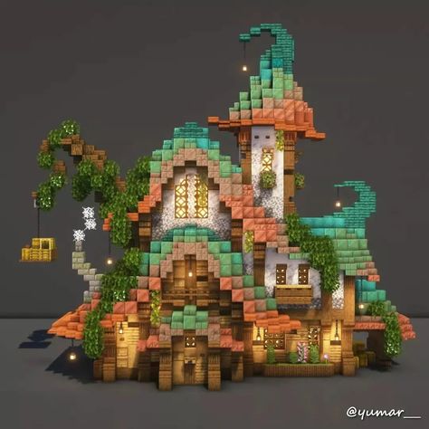 Minecraft Build Gallery🖼️ on Instagram: “💬Wonderful! Check out this cool Witch's House!🧙⚙️ ------------------------------------ This awesome build was made by ➡️ @yumar___ Check…” Minecraft Fantasy House, Minecraft Roof, Construction Minecraft, Minecraft Steampunk, Case Minecraft, Minecraft Structures, Bangunan Minecraft, Minecraft Farm, Mc Ideas