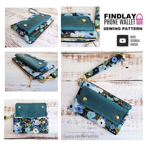 Findlay Phone Wallet sewing pattern (with videos). This is a beginner-friendly, speedy, scrap-buster project. This fun to sew wallet pattern features 3 card slots and a slip pocket ideal for a phone and cash securely snapped beneath a flap. This is a quick sew for gifts or as a sew to sell project for craft fairs. SewModernBags Free Wallet Sewing Patterns, Phone Purse Pattern, Wallet Pattern Free, Clutch Bag Pattern, Quick Sew, Denim Wallet, Wallet Sewing Pattern, Sew Wallet, Sew Bags