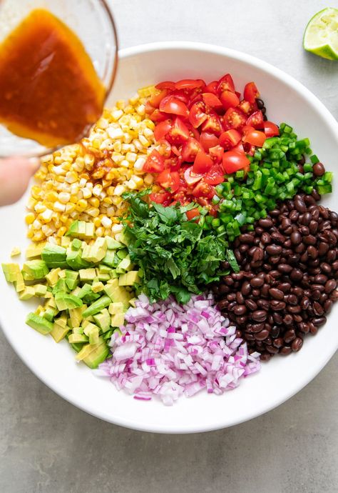 Black Bean Corn Avocado Salad, Bean Corn Avocado Salad, Black Bean Avocado Salad, Bean Corn Salad, Corn And Bean Salad, Recipe With Avocado, Bean Salsa Recipe, Simple Veganista, Black Bean And Corn Salad