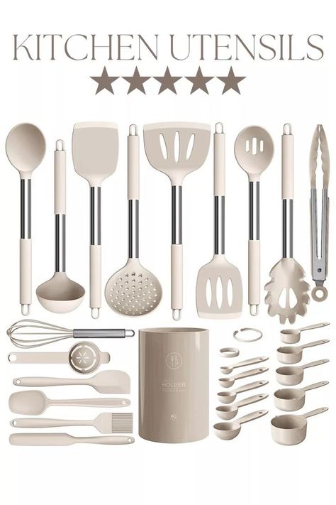 5 Star Kitchen Utensil Set Amazon, Amazon Home, Amazon Find, Amazon Kitchen, Amazon Home Finds, Amazon Aesthetic, Kitchen Tools, Utensil Set, Cooking, Aesthetic Kitchen, Found it On Amazon, Measuring Cups, Neutral Home, Wedding Gift, Bridal Shower Gift, Gift Guide Amazon Aesthetic, Kitchen Innovation, Silicone Cooking Utensils, Neutral Kitchen, Silicone Kitchen Utensils, Cooking Tool, Aesthetic Kitchen, Find Amazon, Utensils Set