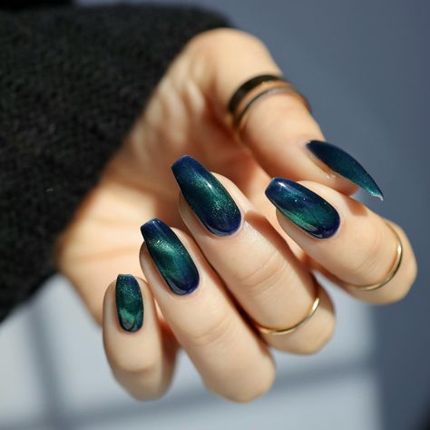 Dark Green Nails, Teal Nails, My Demons, Space Nails, Makeup Nails Art, Green Nail Designs, Edgy Nails, Blue Nail Designs, So Satisfying