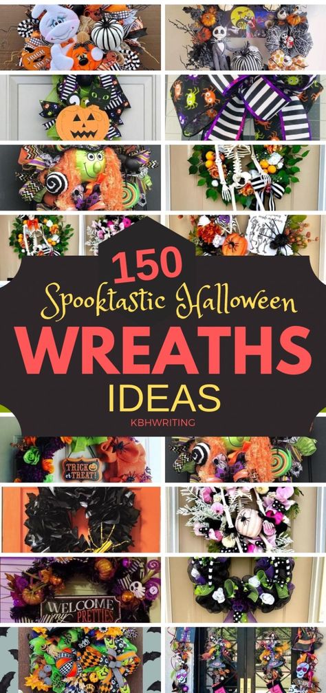 150 Spooktastic Halloween Wreaths Ideas Diy Halloween Skeleton, Scary Halloween Wreath, Spider Web Wreath, Halloween Home Decor Ideas, Halloween Door Wreaths, Halloween Mesh Wreaths, Halloween Front Doors, Dollar Tree Halloween, Halloween Deco Mesh