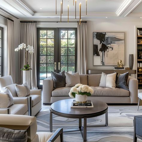 Modern Elegance Interior, Luxury Eclectic Interiors, Cozy Lounge Ideas, American Contemporary Interior, French Traditional Living Room, Cozy Beige Living Room, American Classic Living Room, Quiet Luxury Interior Design, American Living Room Design