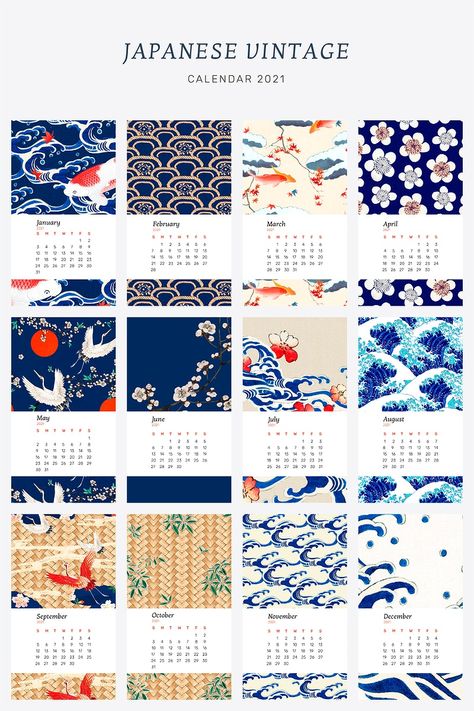 Calendar 2021 yearly printable psd with Japanese vintage remix artwork by Watanabe Seitei collection | premium image by rawpixel.com / sasi Patterns Japanese, Japanese Calendar, Flower Japanese, Japanese New Year, Japanese Flower, Calendar Printable, 2021 Calendar, Japanese Poster, Japanese Flowers