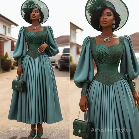 Tag a fashionista who would slay these oufits effortlessly #sundayoutfit #sundayootd Pleated Fabric Outfits, English Dresses, English Wears, Corporate Wears, Green Dress Outfit, Church Worship, Classy Short Dresses, Modest Dresses Fashion, Classy Gowns