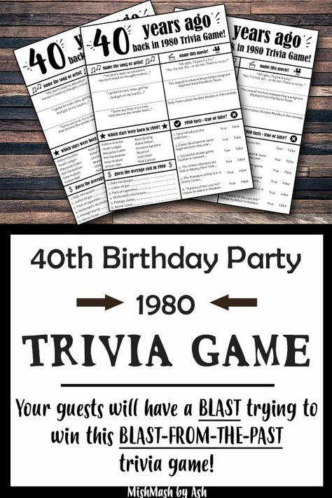 40th Bday Games For Men, 40th Birthday Games Ideas For Men, 30th Birthday Party Games, 40th Birthday Party Games, 30th Birthday Favors, Birthday Trivia, 30th Birthday Games, 30th Birthday For Him, Neon Party Decorations