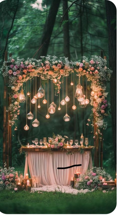 Romantic Backdrop Ideas, Anniversary Party Ideas Themes, Enchanted Dinner Party, Terrace Decoration Ideas For Party, Engagement Decorations Outdoor, Sangeet Background, Home Engagement Decoration, Anniversary Decorations At Home, Wedding Anniversary Themes