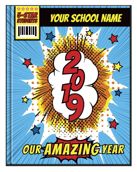 Comic Book Yearbook, Elementary Yearbook Ideas, Yearbook Covers Themes, Comic Book Makeup, Yearbook Covers Design, Yearbook Template, Yearbook Class, Yearbook Cover, Comic Book Template