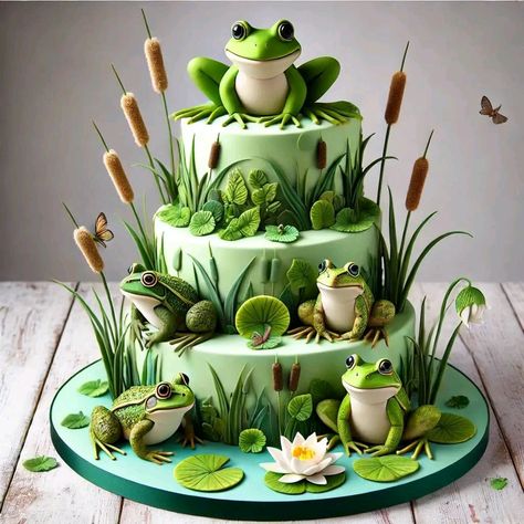 Frog Cake Ideas, Cake Theme Ideas, Cake Challenge, Cake Castle, Frog Cake, Happy Birthday Clip, Birthday Clip, Unicorn Birthday Cake, Beautiful Cake Designs