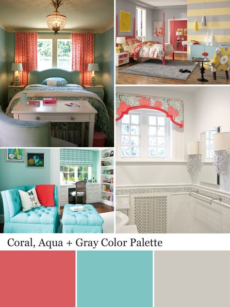 Play Color Vs. Color with HGTV.com.  If you're in love with this color palette, repin it now!  We'll tally the votes on Sept 26 and the color combo with the most repins wins. Coral Bedroom, Coral Aqua, Bedroom Color Schemes, Bedroom Colors, Coral Color, My New Room, Room Colors, New Room, Dream Room